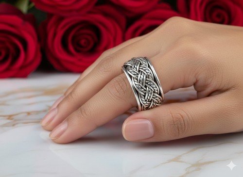 Spinner ring hammered band - spinner,